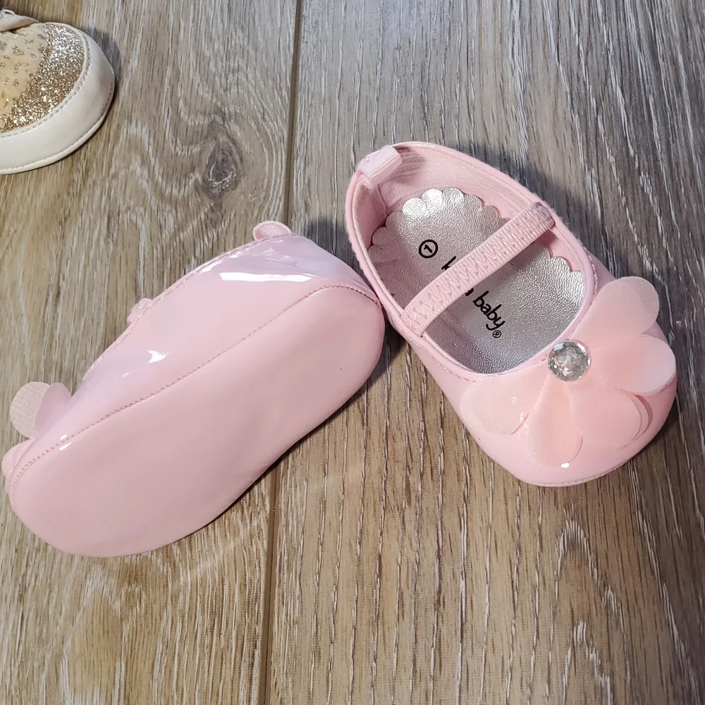 Koala Baby Pink Flower Bling Baby Patent Leather Dress Shoes Size 1